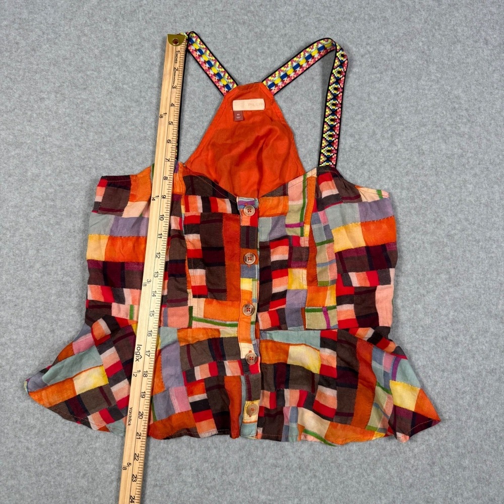 Pilcro Anthropologie Boho Hippie Patchwork Peplum Halter Cami Top Multi Color XS - Picture 5 of 8